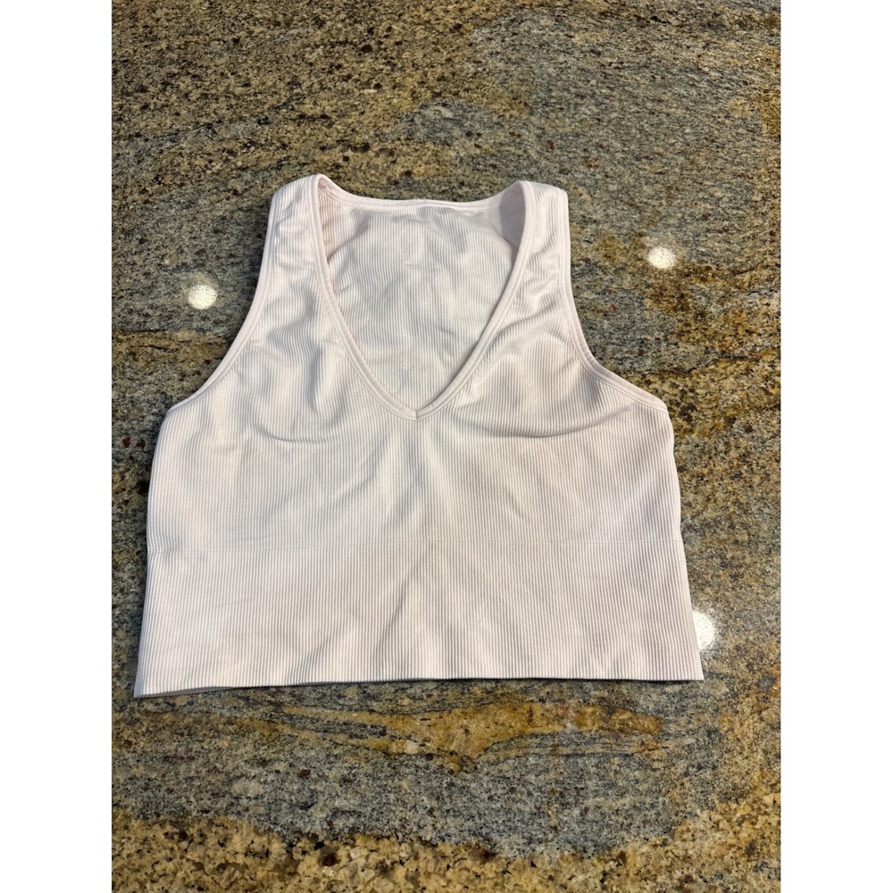Athleta Aurora Seamless Crop Rib Tank Light Pink V-Neck Activewear Top Size S
